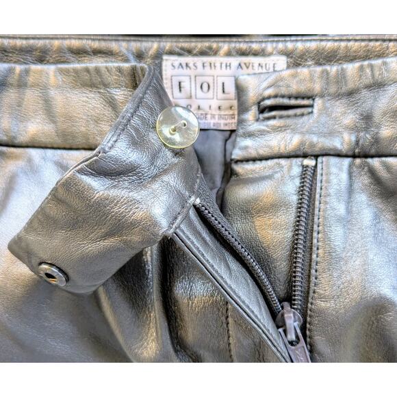 Saks Fifth Avenue Leather Pants 10 Folio Collection Gray Shimmer High Rise NEW - Picture 8 of 10